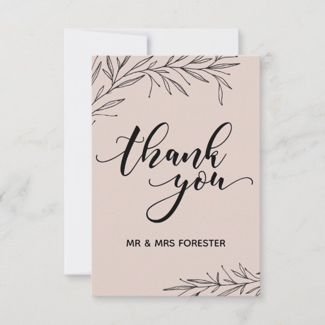 Hand Drawn Branch Flat Thank You Card (Front)
