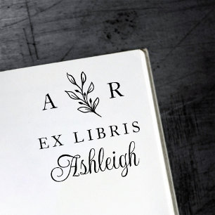 Hand-drawn Branch Initials Name Ex Libris Book Rubber Stamp