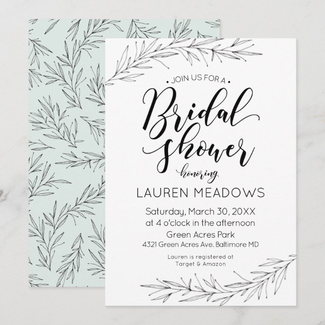 Hand Drawn Branches Bridal Shower Invitation (Front/Back)
