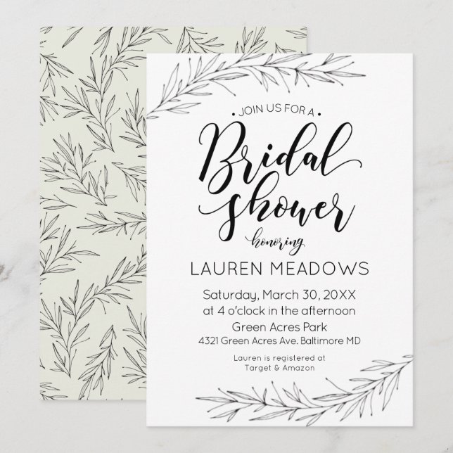 Hand Drawn Branches Bridal Shower Invitation (Front/Back)