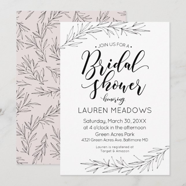 Hand Drawn Branches Bridal Shower Invitation (Front/Back)