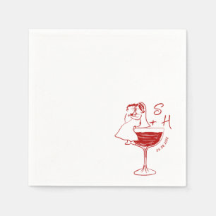 Hand Drawn Bride And Groom Cocktail Wedding Napkin
