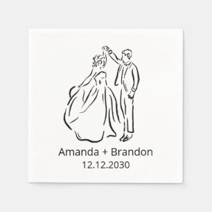 Hand Drawn Bride Groom Dancing Wedding Napkin