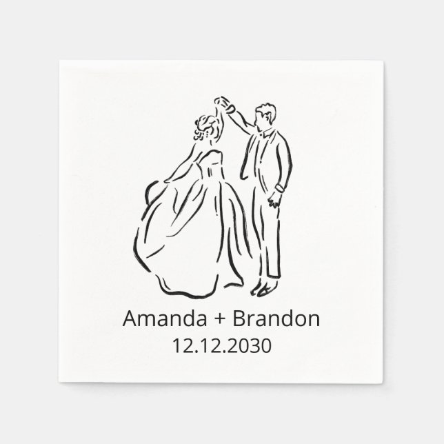 Hand Drawn Bride Groom Dancing Wedding Napkin (Front)