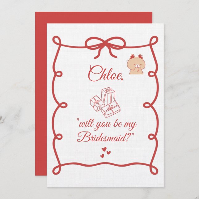 Hand Drawn Bridesmaid bridal Proposal Cards (Front/Back)