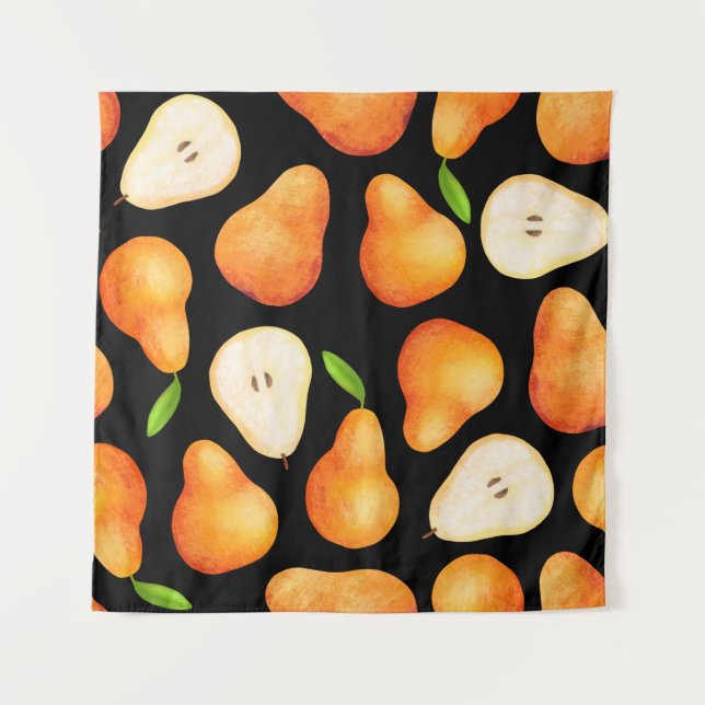 Hand drawn bright fruits seamless pattern. Realist Tapestry (Front)
