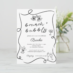 Hand drawn Brunch & Bubbly Bridal Shower Invitation