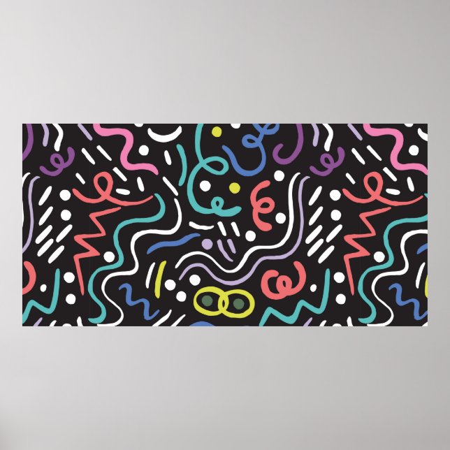 Hand drawn brush. Abstract pattern, zigzags, lines Poster (Front)