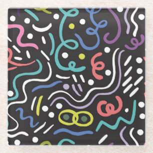 Hand-drawn brush pattern, zigzag lines. glass coaster