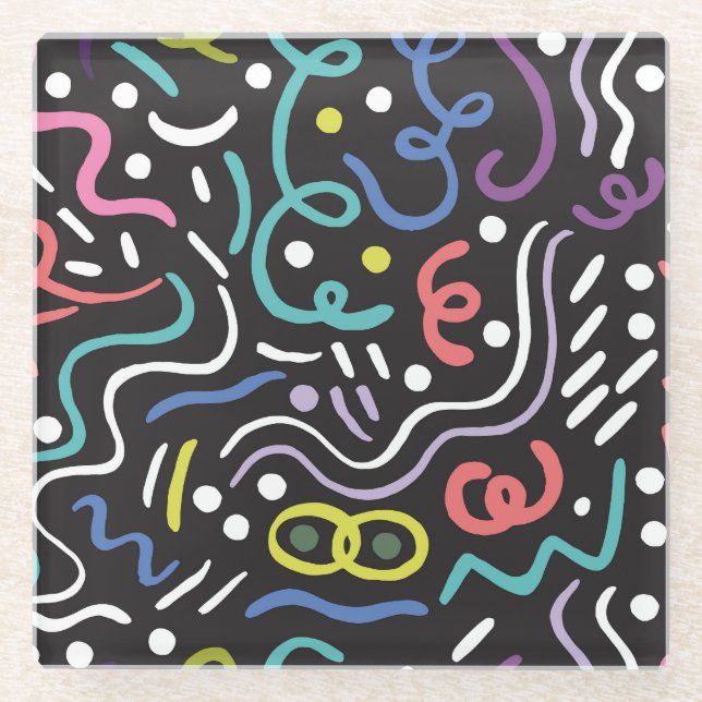 Hand-drawn brush pattern, zigzag lines. glass coaster (Front)