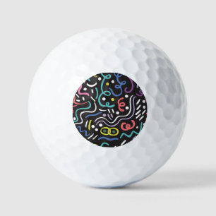 Hand-drawn brush pattern, zigzag lines. golf balls