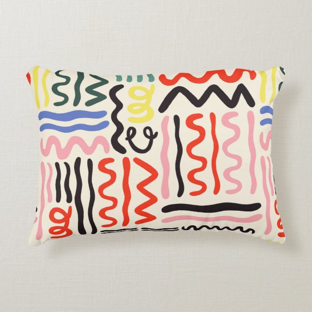 Hand drawn brush pattern, zigzags, lines and curve decorative cushion (Front)