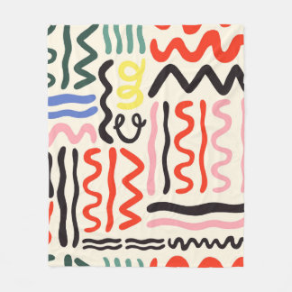 Hand drawn brush pattern, zigzags, lines and curve fleece blanket