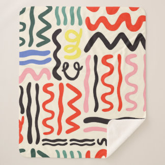 Hand drawn brush pattern, zigzags, lines and curve sherpa blanket