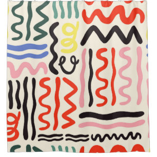 Hand drawn brush pattern, zigzags, lines and curve shower curtain