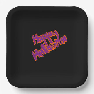 Hand Drawn Bubble Lettering Happy Halloween Paper Plate
