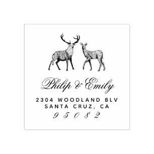 Hand-drawn Buck & Doe Wedding Return Address Rubber Stamp