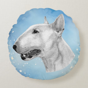 Hand Drawn Bull Terrier Artwork Round Cushion