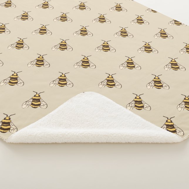 Hand Drawn Bumble Bees Sherpa Blanket (3/4)