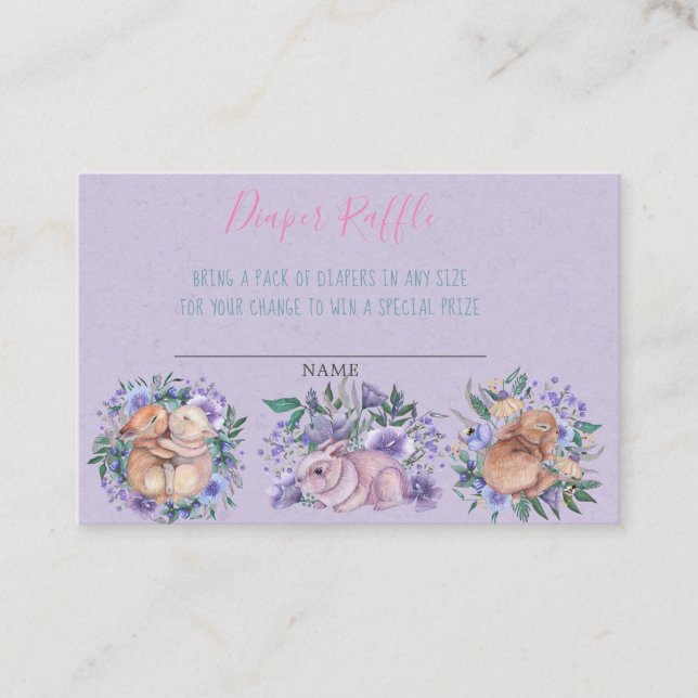 Hand drawn Bunnies Purple Diaper Raffle  Business Card (Front)