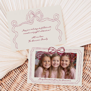 Hand Drawn Burgundy Blush Bow Frame Holiday Card