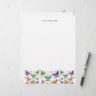 Hand-Drawn Butterflies Cute Colourful Doodle Art Custom Letterhead