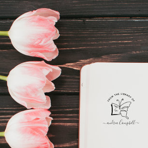 Hand-drawn Butterfly Doodle Elegant Library Book Rubber Stamp