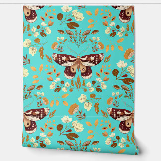 Hand drawn Butterfly on Turquoise Wallpaper