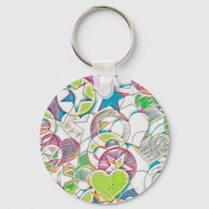 Hand Drawn By EDDArt - Stars And Hearts 1 Key Ring