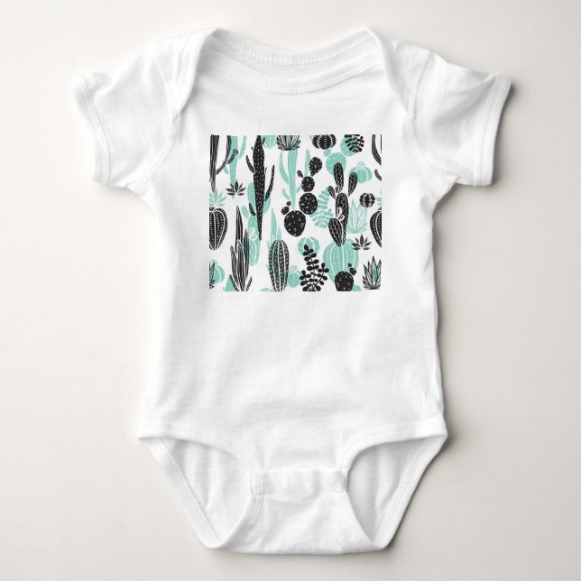 Hand Drawn Cacti: Doodle Seamless Baby Bodysuit (Front)