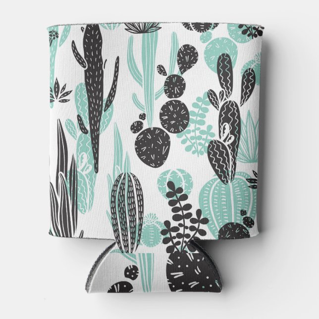 Hand Drawn Cacti: Doodle Seamless Can Cooler (Front)
