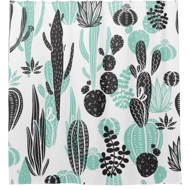 Hand Drawn Cacti: Doodle Seamless Shower Curtain (Front)