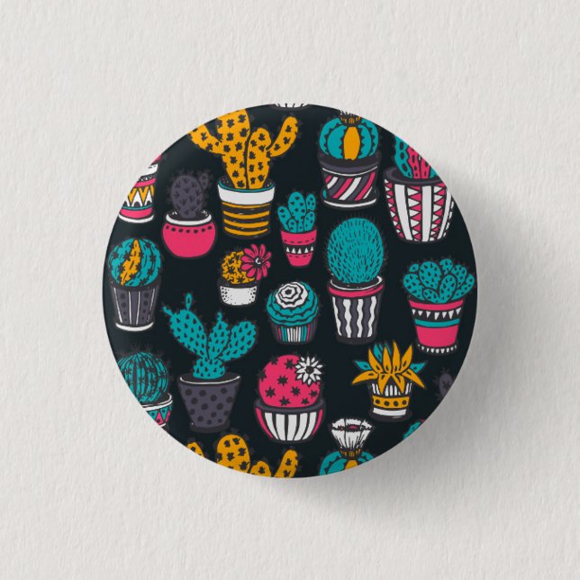 Hand Drawn Cactus in Sketch Style Pattern 3 Cm Round Badge (Front)