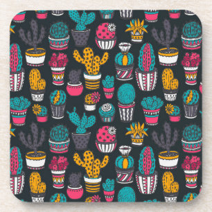 Hand Drawn Cactus in Sketch Style Pattern Coaster