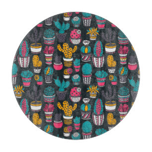 Hand Drawn Cactus in Sketch Style Pattern Cutting Board