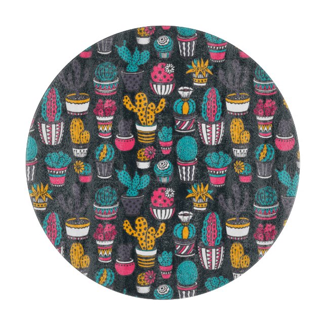 Hand Drawn Cactus in Sketch Style Pattern Cutting Board (Front)