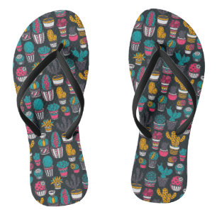 Hand Drawn Cactus in Sketch Style Pattern Jandals