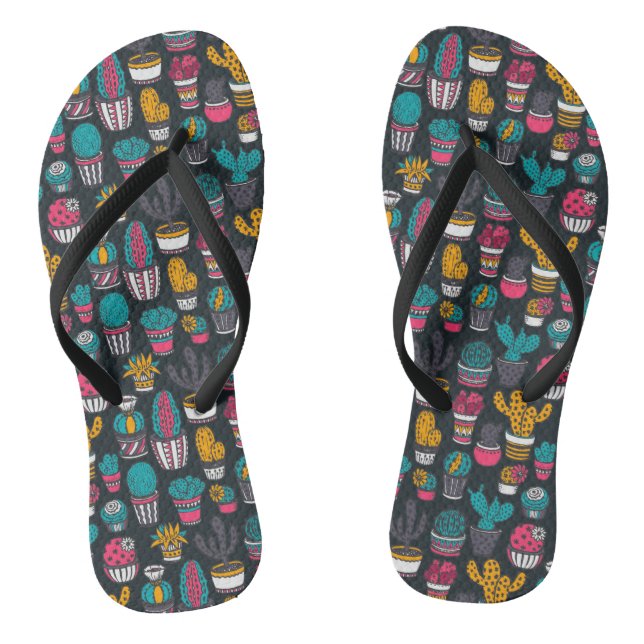 Hand Drawn Cactus in Sketch Style Pattern Jandals (Footbed)