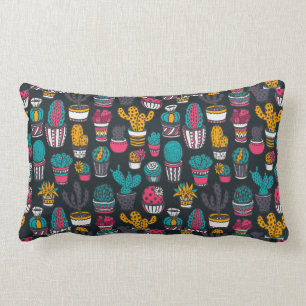 Hand Drawn Cactus in Sketch Style Pattern Lumbar Cushion
