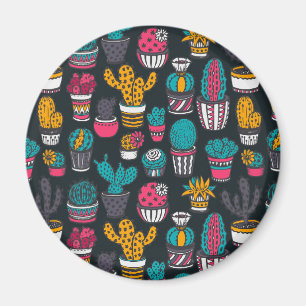 Hand Drawn Cactus in Sketch Style Pattern Magnet