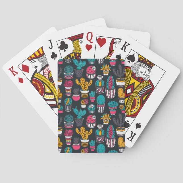 Hand Drawn Cactus in Sketch Style Pattern Playing Cards (Back)