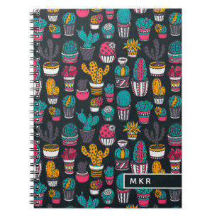 Hand Drawn Cactus in Sketch Style Pattern Spiral Notebook