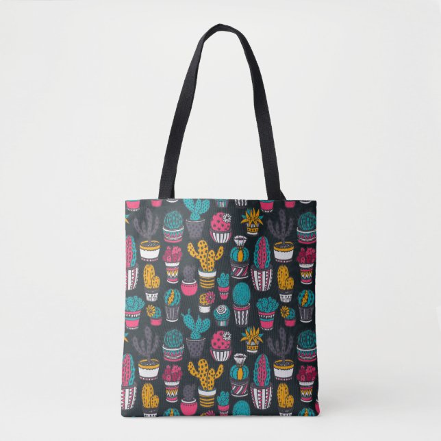 Hand Drawn Cactus in Sketch Style Pattern Tote Bag (Front)