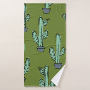 Hand drawn cactus pattern bath towel