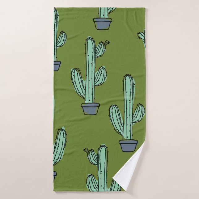 Hand drawn cactus pattern bath towel (Bath Towel)