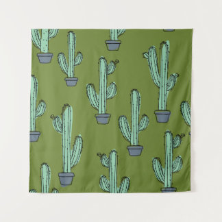 Hand drawn cactus pattern tapestry