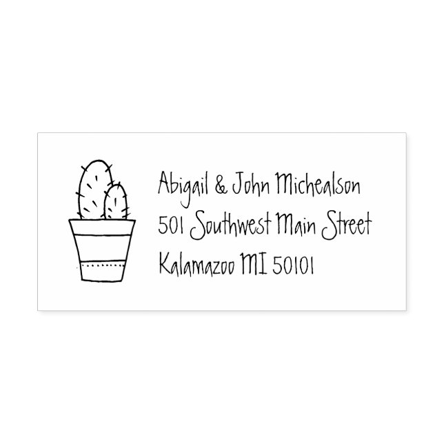 Hand-Drawn Cactus Return Address Stamper Self-inking Stamp (Design)