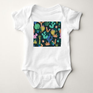Hand-drawn cactus: Scandinavian seamless. Baby Bodysuit
