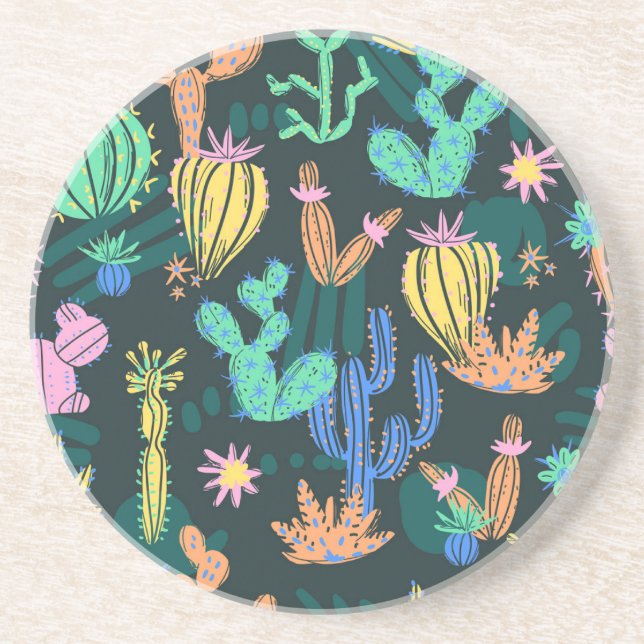 Hand-drawn cactus: Scandinavian seamless. Coaster (Front)