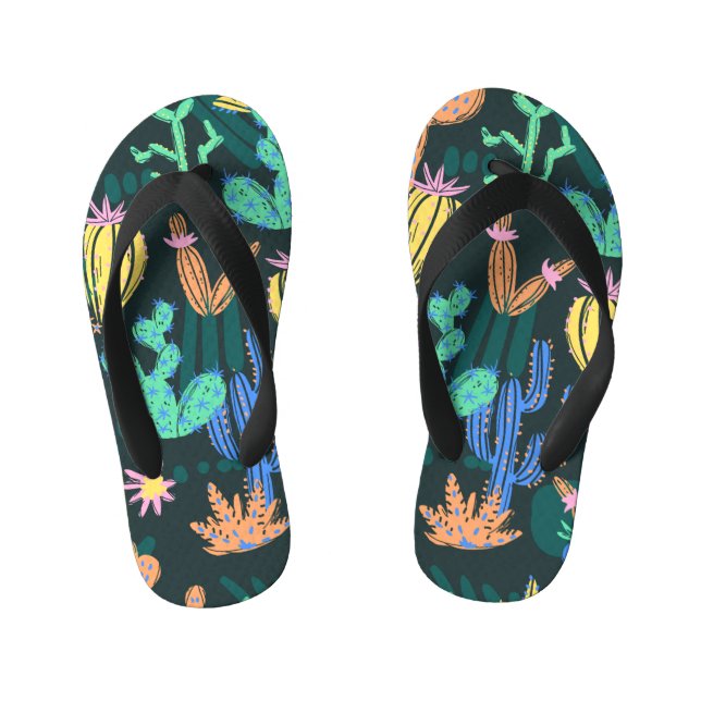 Hand-drawn cactus: Scandinavian seamless. Kid's Jandals (Footbed)